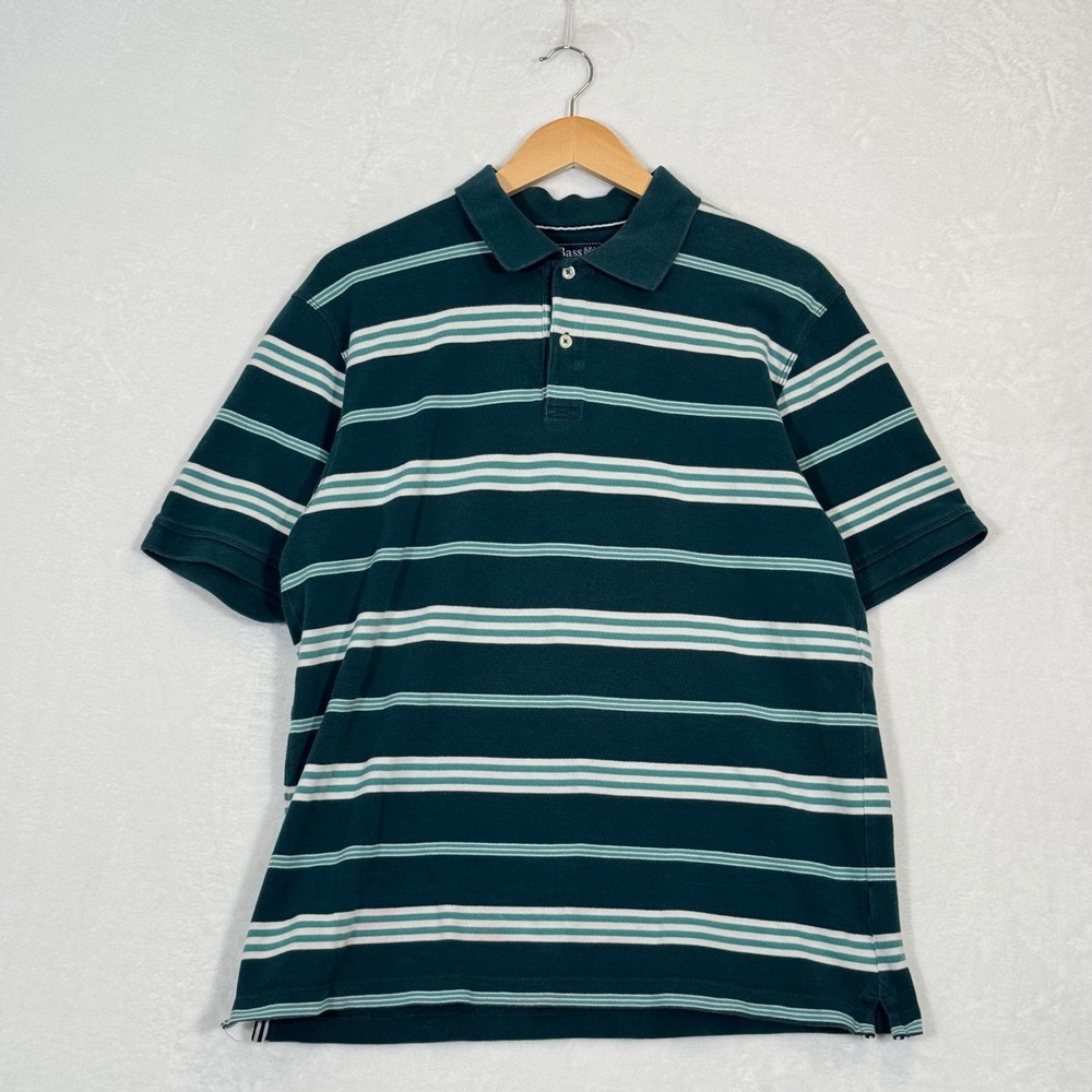 Bass Green Striped Short Sleeve Polo Shirt Large